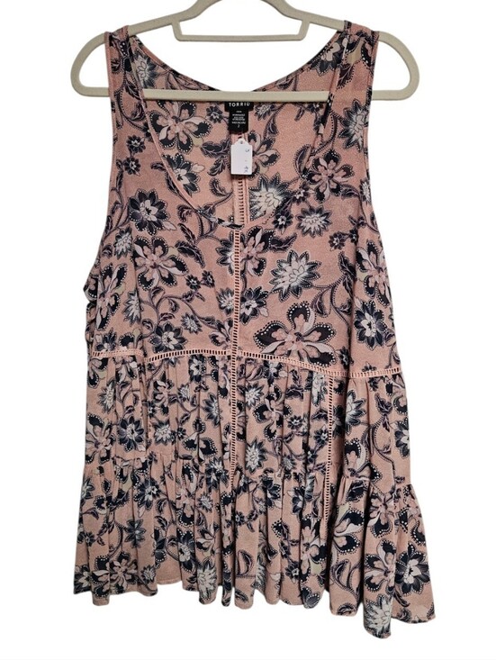 torrid Tops - torrid Blush Pink Floral Tiered Tank Top